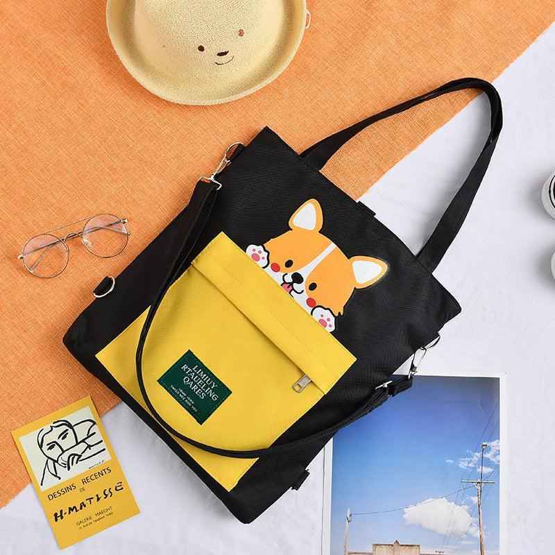 Canvas Crossbody Tote – Shiba Inu Bag with Multiway Carry Style