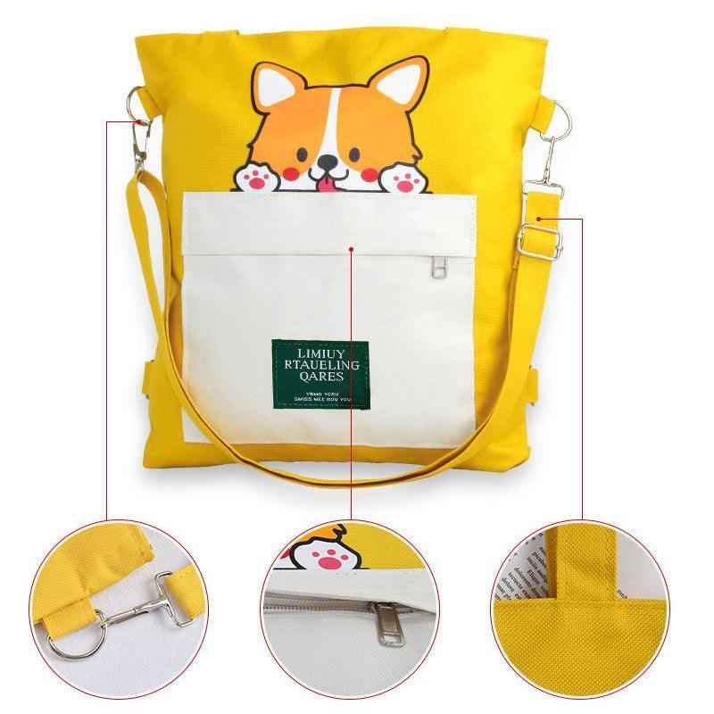 Canvas Crossbody Tote – Shiba Inu Bag with Multiway Carry Style