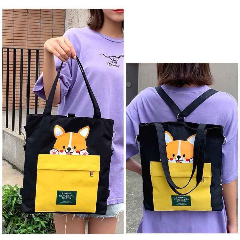 Canvas Crossbody Tote – Shiba Inu Bag with Multiway Carry Style