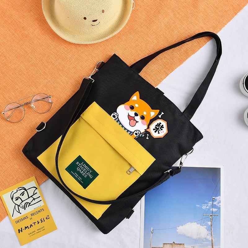 Canvas Crossbody Tote – Shiba Inu Bag with Multiway Carry Style