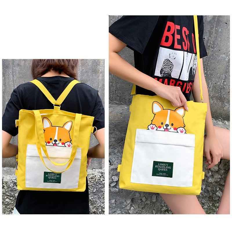 Canvas Crossbody Tote – Shiba Inu Bag with Multiway Carry Style