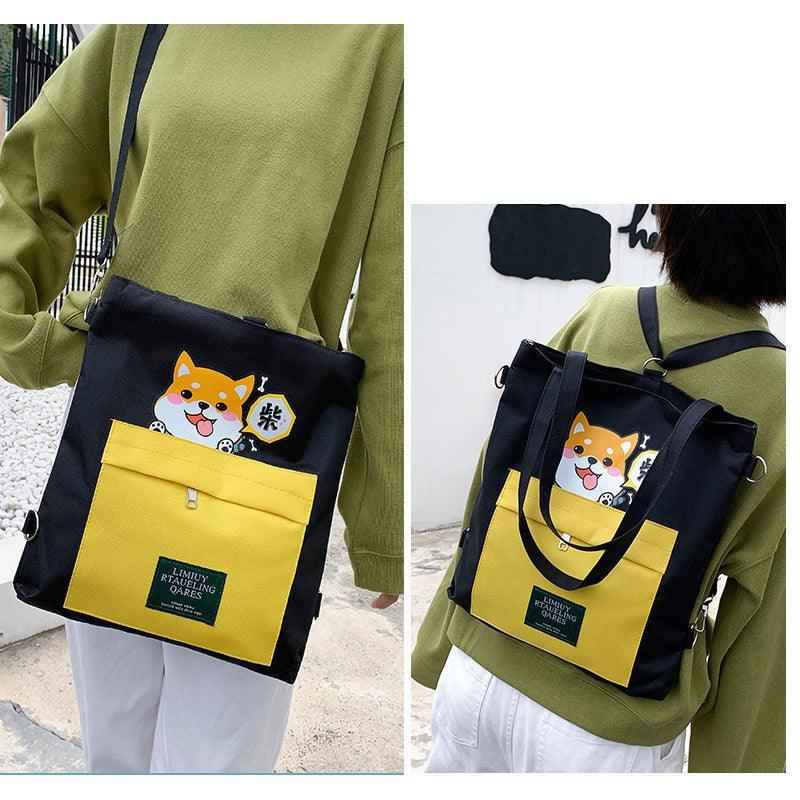 Canvas Crossbody Tote – Shiba Inu Bag with Multiway Carry Style