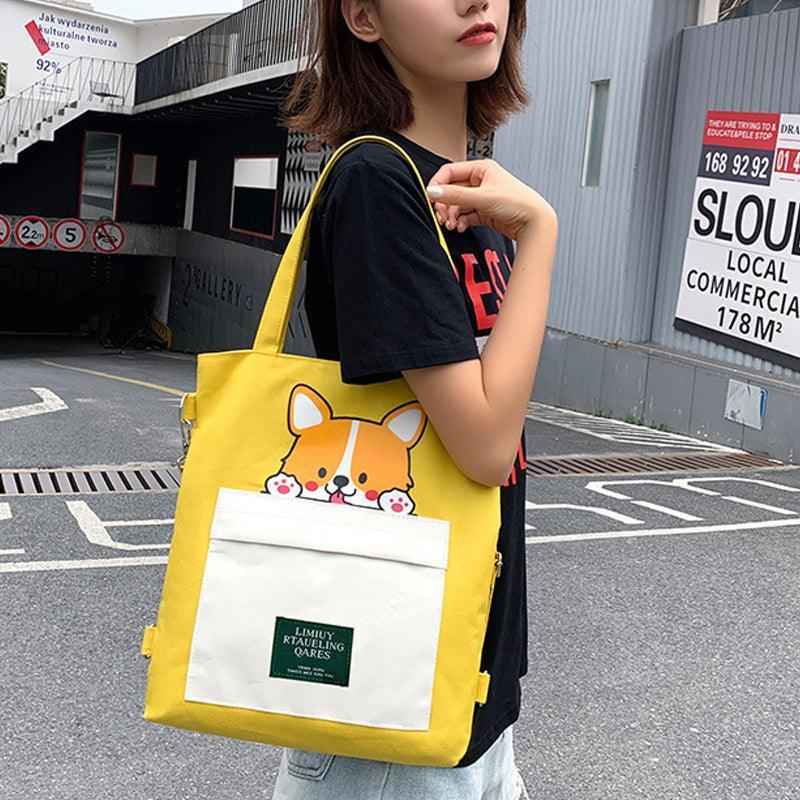 Canvas Crossbody Tote – Shiba Inu Bag with Multiway Carry Style