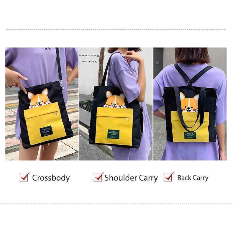 Canvas Crossbody Tote – Shiba Inu Bag with Multiway Carry Style