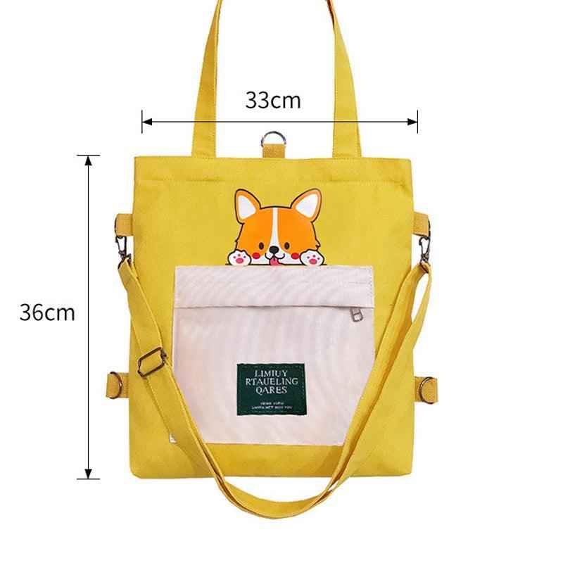Canvas Crossbody Tote – Shiba Inu Bag with Multiway Carry Style