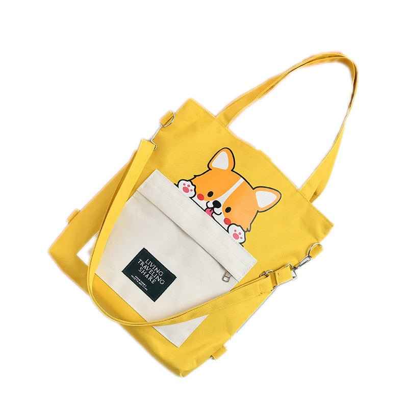 Canvas Crossbody Tote – Shiba Inu Bag with Multiway Carry Style
