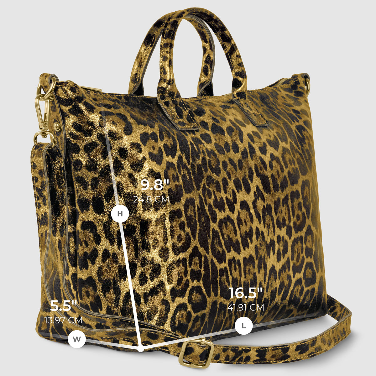 Italian Genuine Leopard-Print Metallic Suede Top-Handle Bag | Rimini