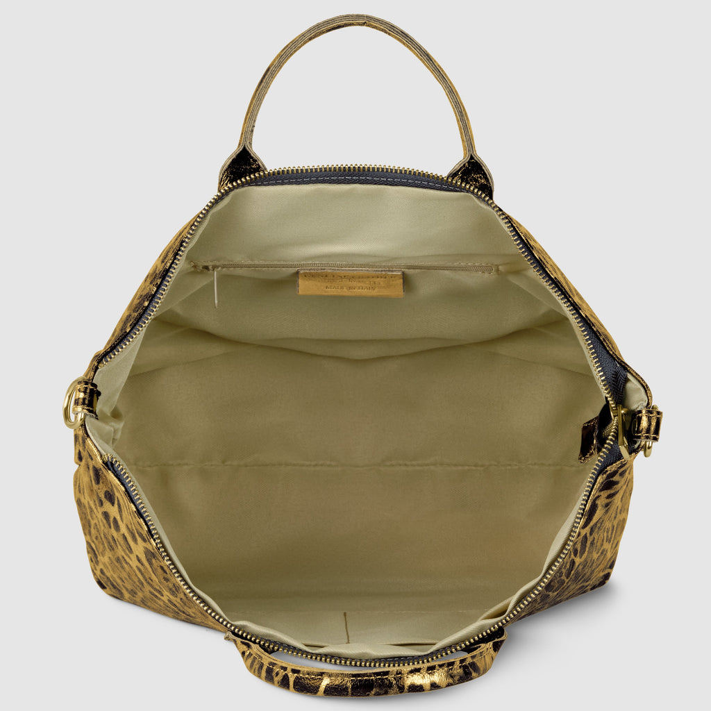 Italian Genuine Leopard-Print Metallic Suede Top-Handle Bag | Rimini