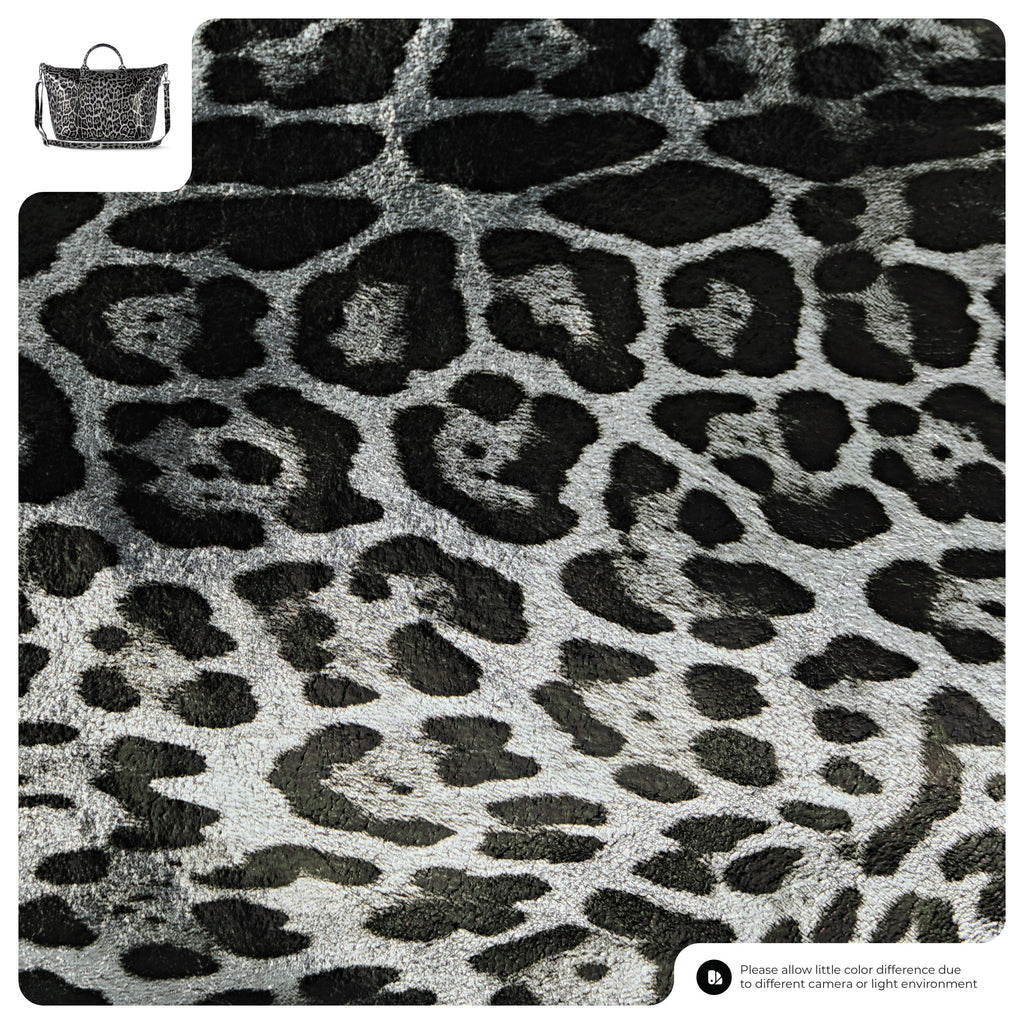 Italian Genuine Leopard-Print Metallic Suede Top-Handle Bag | Rimini